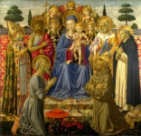 Мадонна с младенцем на троне среди ангелов и святых